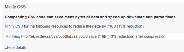 Screenshot Fehlermeldung Google Page Speed