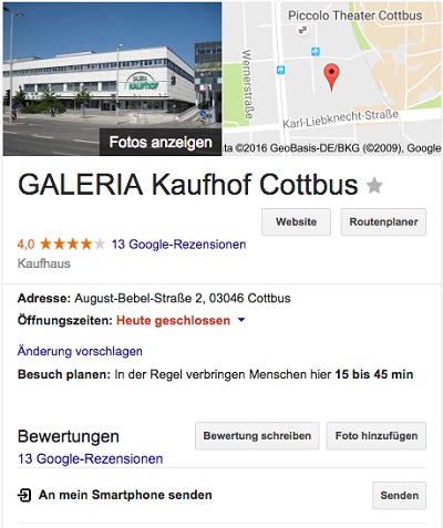 Ansicht Suchtreffer bei Google MyBusiness