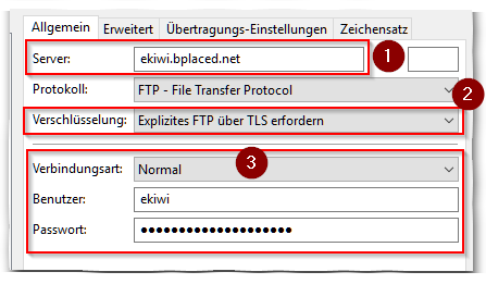 Bild FTP-Zugangsdaten in FileZilla eingeben