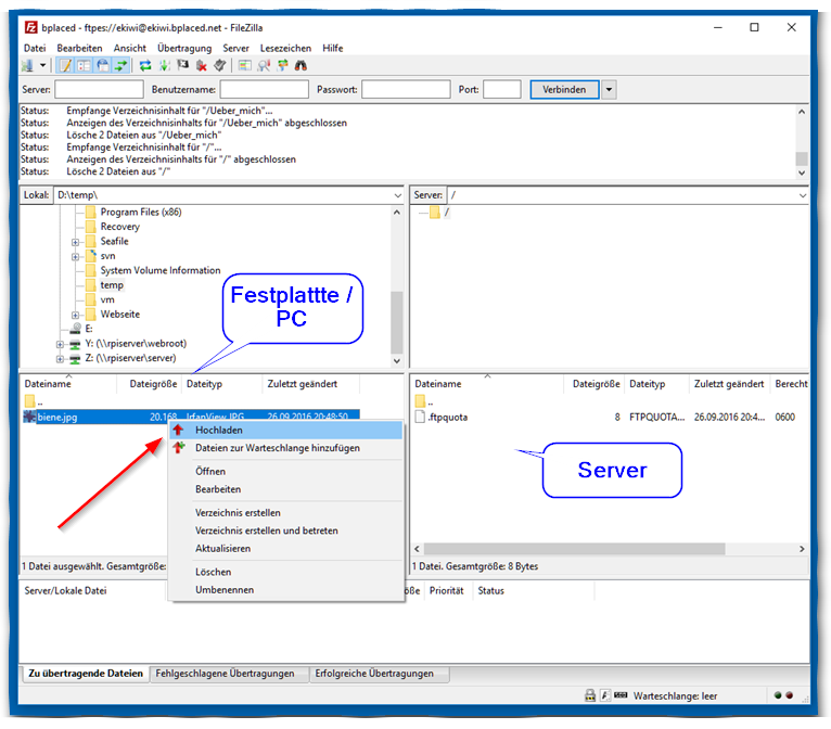 Bild Dateien per FTP hochladen mit FileZilla
